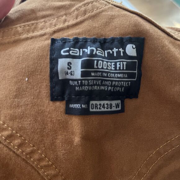 Carhartt Rugged Flex Canvas Bib Overalls Women Tan Loose Fit Bootcut Sz S 4-6 - Picture 7 of 8